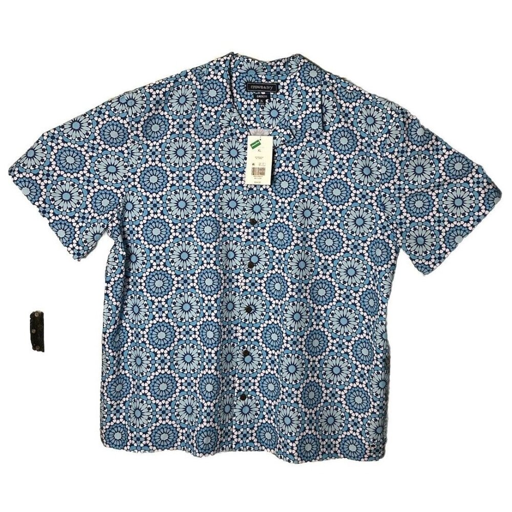 NWT Mens Crown & Ivy Floral Button Down Shirt XL Bermuda style Blue Mosaic Belk